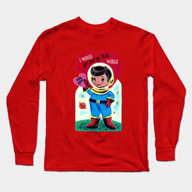 Vintage Astronaut Valentine Long Sleeve T-Shirt by RetroSalt